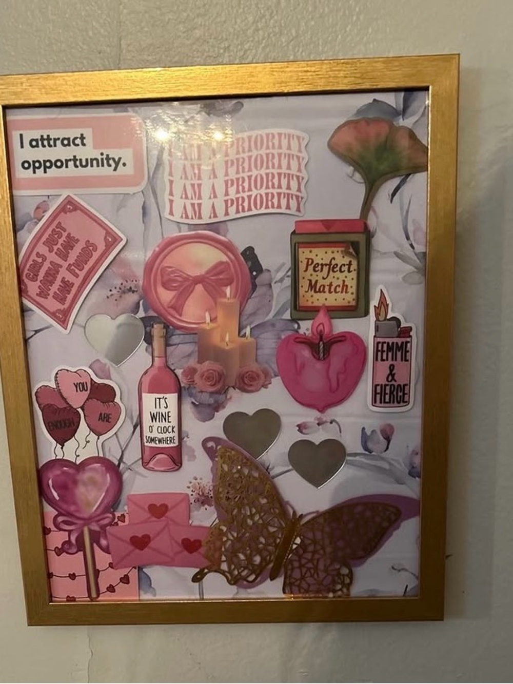 Decorative Pink & Gold Framed Collage Wall Art